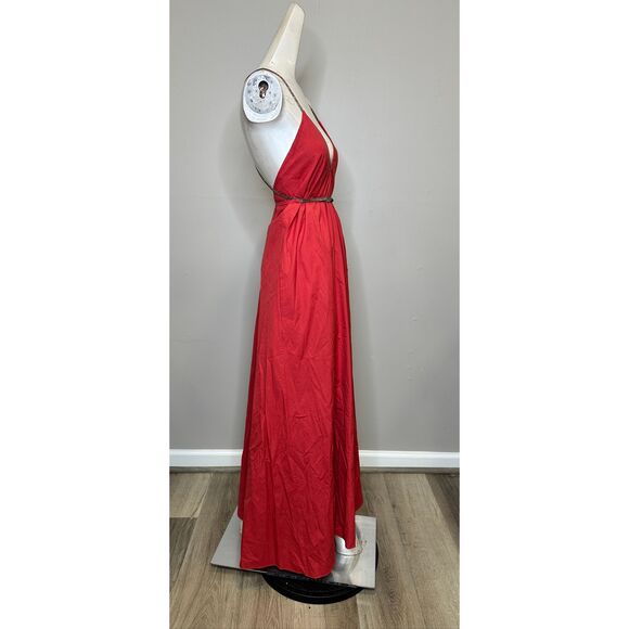 BRUNELLO CUCINELLI Poplin Maxi Dress With Monili Strap Detail In Red XS $4295 - Picture 10 of 13